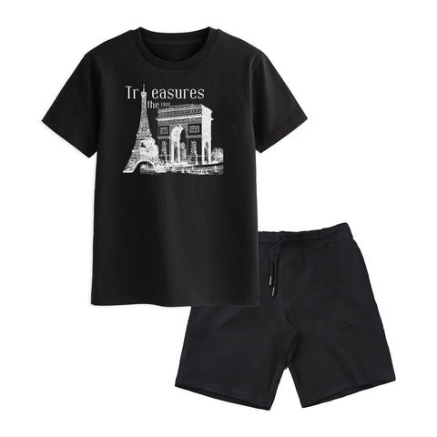 TREASURE BOYS SHORT SLEEVE BLACK T.SHIRT & SHORTS