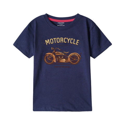 VINTAGE BIKE BOYS SHORT SLEEVE NAVY T.SHIRT & FOOTBALL PRINTED SHORTS (SF-28418)
