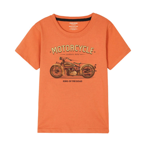 VINTAGE BIKE BOYS SHORT SLEEVE ORANGE T.SHIRT & BOXES SHORTS (SF-28919)