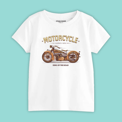 VINTAGE BIKE BOYS SHORT SLEEVE WHITE T.SHIRT & BLACK SHORTS (SF-27918)