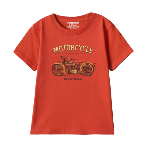 VINTAGE BIKE BOYS SHORT SLEEVE RED T.SHIRT & FOOTBALL PRINTED SHORTS