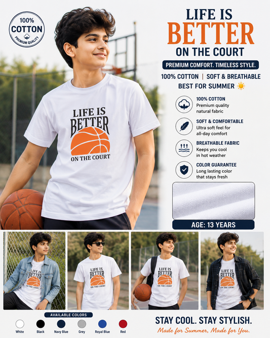 WHITE GRAPHICS LIFE COURT-SHIRT 1122