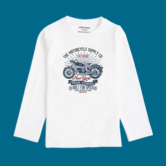NEW YORK BIKE PRINTED WHITE COLOR BOYS LONG SLEEVE T.SHIRT