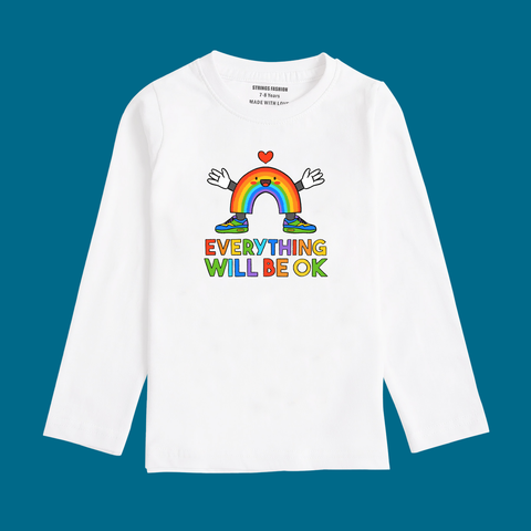 EVERY THING WILL BE OK PRINTED WHITE COLOR BOYS LONG SLEEVE T.SHIRT