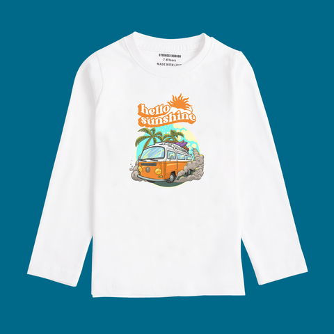 HELLO SUN SHINE PRINTED WHITE COLOR BOYS LONG SLEEVE T.SHIRT