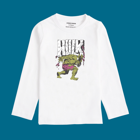 HULK PRINTED WHITE COLOR BOYS LONG SLEEVE T.SHIRT