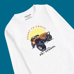 MONSTER TRUCK PRINTED WHITE COLOR BOYS LONG SLEEVE T.SHIRT