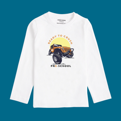 MONSTER TRUCK PRINTED WHITE COLOR BOYS LONG SLEEVE T.SHIRT