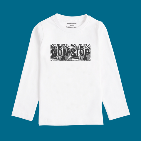 NON-STOP PRINTED WHITE COLOR BOYS LONG SLEEVE T.SHIRT