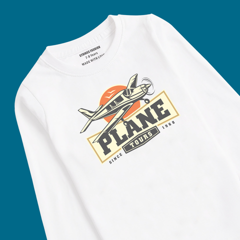 PLANE TOUR WHITE COLOR BOYS LONG SLEEVE T.SHIRT
