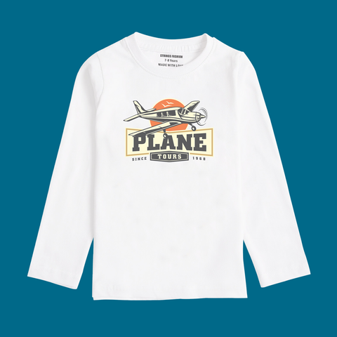 PLANE TOUR WHITE COLOR BOYS LONG SLEEVE T.SHIRT