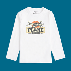PLANE TOUR PRINTED WHITE COLOR BOYS LONG SLEEVE T.SHIRT