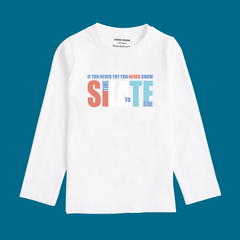 SKATE PRINTED WHITE COLOR BOYS LONG SLEEVE T.SHIRT