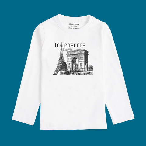 TREASURE PRINTED WHITE COLOR BOYS LONG SLEEVE T.SHIRT