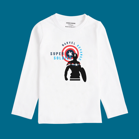 CAPTAIN AMERICA PRINTED WHITE COLOR BOYS LONG SLEEVE T.SHIRT