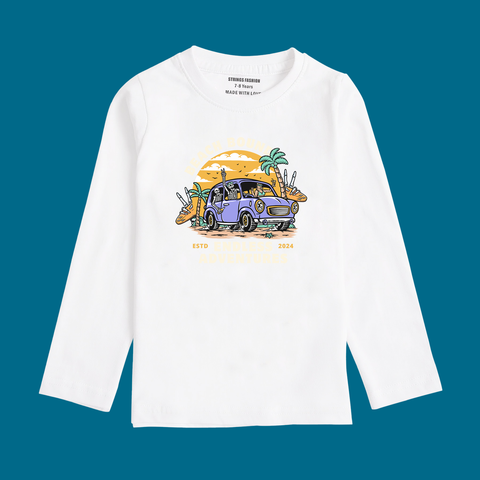 BEACH BOUND PRINTED WHITE COLOR BOYS LONG SLEEVE T.SHIRT