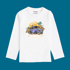 BEACH BOUND PRINTED WHITE COLOR BOYS LONG SLEEVE T.SHIRT
