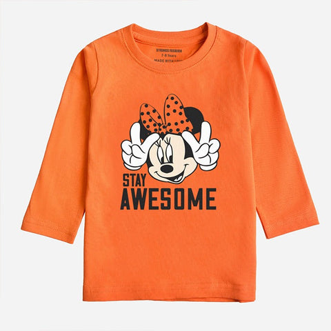 DIGITAL PRINTED STAY AWESOME MOCK ORANGE GIRLS LONG SLEEVE T.SHIRT