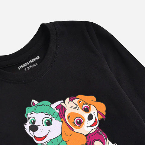 DIGITAL PRINTED PAW PATROL JET BLACK GIRLS LONG SLEEVE T.SHIRT