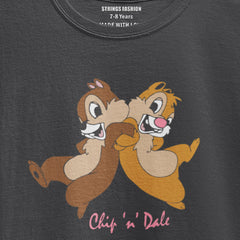 DIGITAL PRINTED CHIP & DALE JUNIOR JET BLACK COLOR GIRLS T.SHIRT