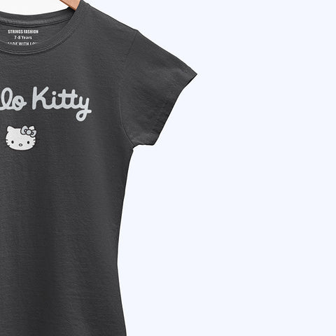 DIGITAL PRINTED HELLO KITTY JUNIOR JET BLACK COLOR GIRLS T.SHIRT