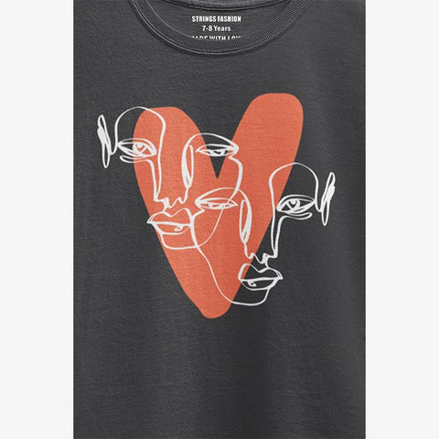 HEART CALIGRAPHY JUNIOR BLACK GIRLS T.SHIRT