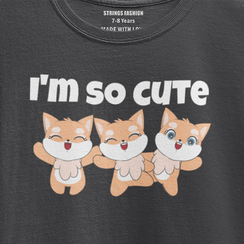 DIGITAL PRINTED I’M CUTE JUNIOR JET BLACK COLOR GIRLS T.SHIRT