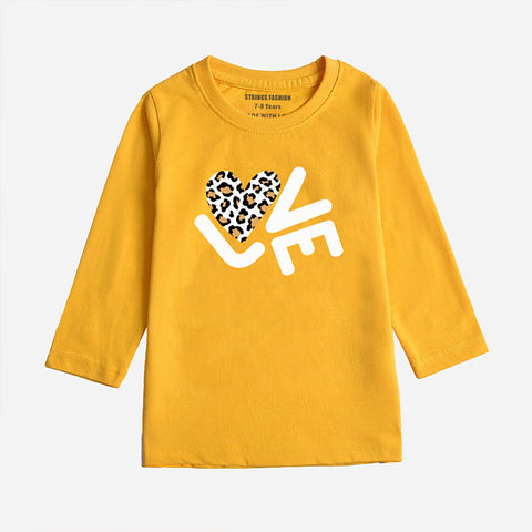 DIGITAL PRINTED LOVE CANARY YELLOW GIRLS LONG SLEEVE T.SHIRT
