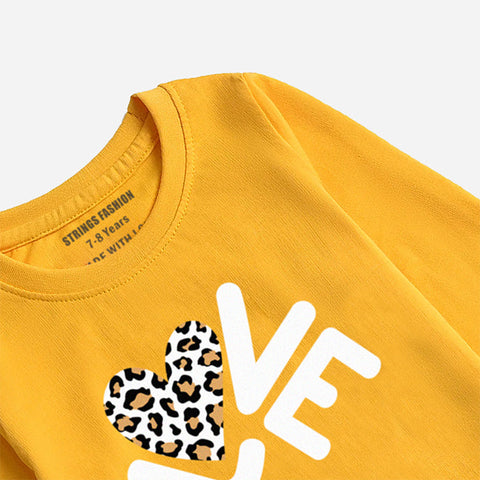 DIGITAL PRINTED LOVE CANARY YELLOW GIRLS LONG SLEEVE T.SHIRT