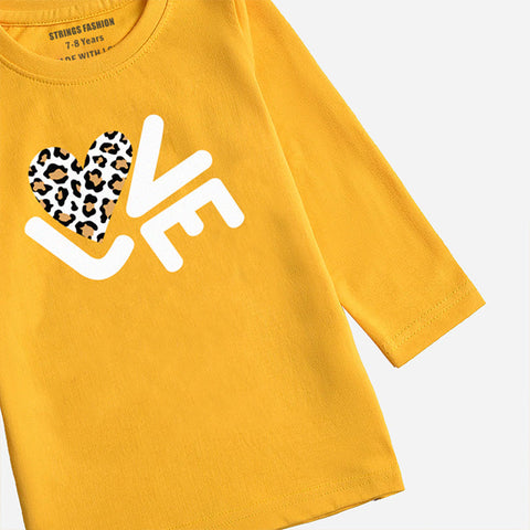 DIGITAL PRINTED LOVE CANARY YELLOW GIRLS LONG SLEEVE T.SHIRT