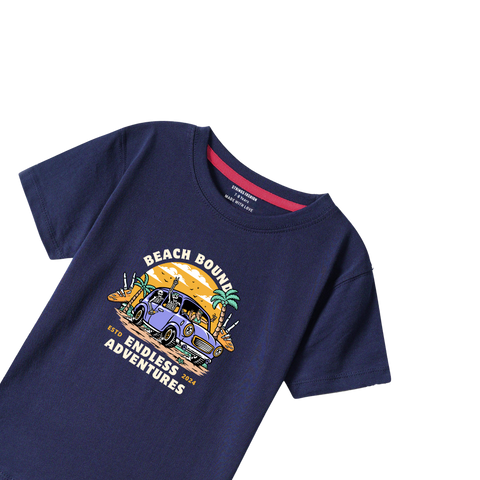 BEACH NAVY PRINTED BOYS T.SHIRT