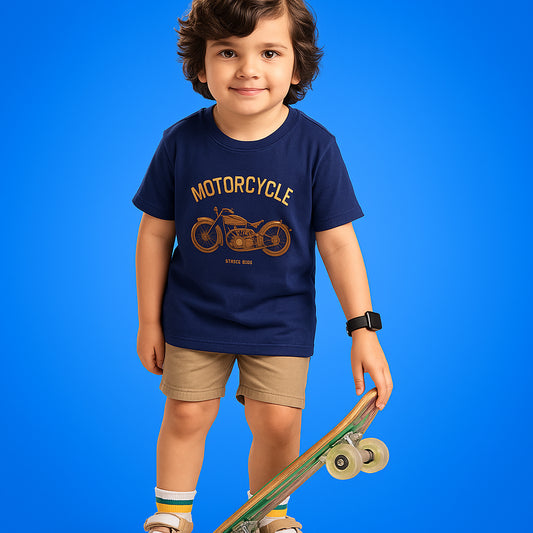 MOTERCYCLE NAVY PRINTED BOYS T.SHIRT 1024