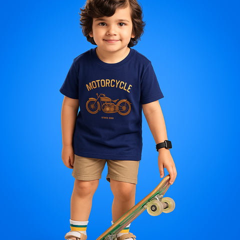 MOTERCYCLE NAVY PRINTED BOYS T.SHIRT