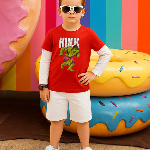 HULK BOYS LONG SLEEVE RED & WHITE T.SHIRT & SHORTS (SF-26707)