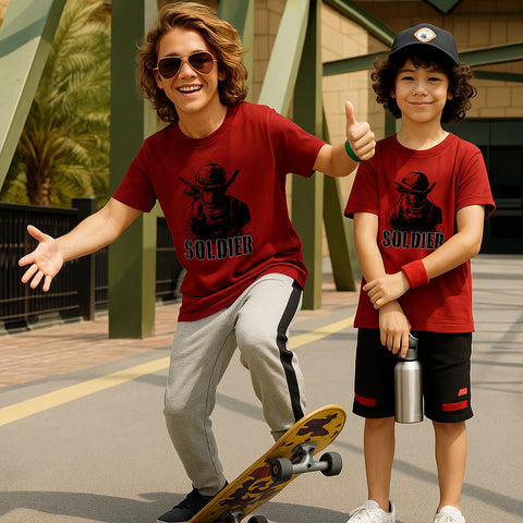 SOLDIER BOYS SHORT SLEEVE MEHROON T.SHIRT &  SHORTS (SF-29316)
