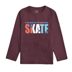 SKATE PRINTED BURGUNDY COLOR BOYS LONG SLEEVE T.SHIRT