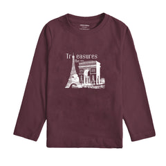 TREASURE PRINTED BURGUNDY BOYS LONG SLEEVE T.SHIRT