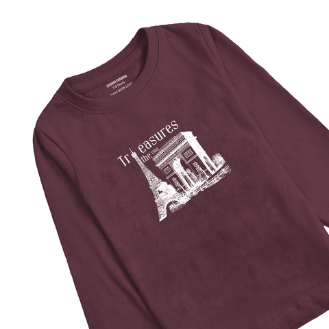 TREASURE PRINTED BURGUNDY BOYS LONG SLEEVE T.SHIRT