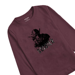 SOLDIER PRINTED BURGUNDY BOYS LONF SELEEVE T.SHIRT