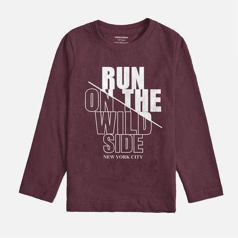 RUN ON THE WILD SIDE BURGUNDY BOYS LONG SLEEVE T.SHIRT