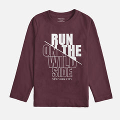 RUN ON THE WILD SIDE BURGUNDY BOYS LONG SLEEVE T.SHIRT