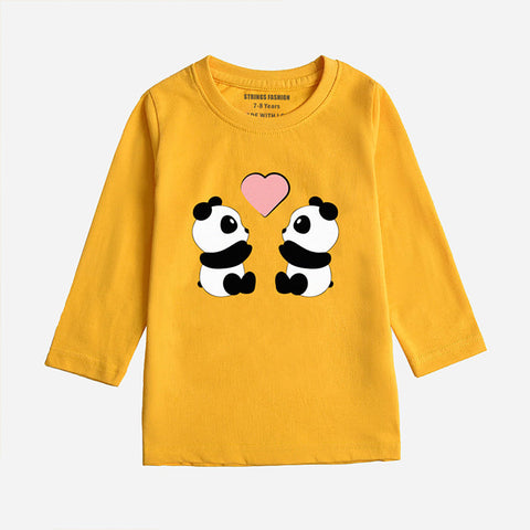 PANDA COUPLE CANARY YELLOW GIRLS LONG SLEEVE T-SHIRT