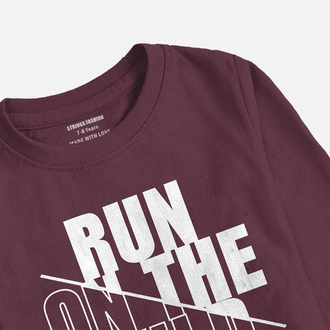 RUN ON THE WILD SIDE BURGUNDY BOYS LONG SLEEVE T.SHIRT