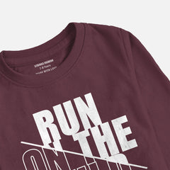 RUN ON THE WILD SIDE BURGUNDY BOYS LONG SLEEVE T.SHIRT