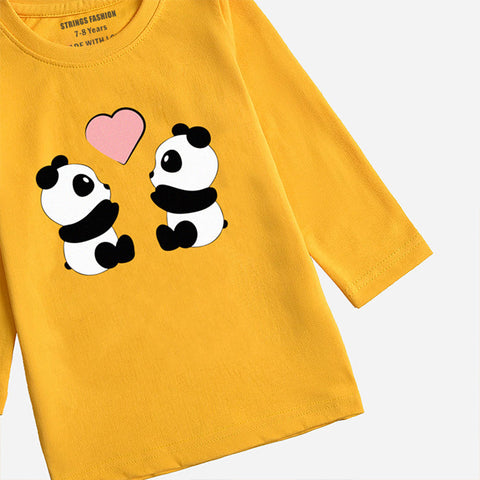 PANDA COUPLE CANARY YELLOW GIRLS LONG SLEEVE T-SHIRT