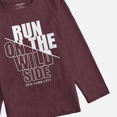 RUN ON THE WILD SIDE BURGUNDY BOYS LONG SLEEVE T.SHIRT
