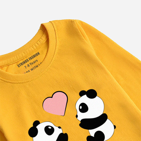 PANDA COUPLE CANARY YELLOW GIRLS LONG SLEEVE T-SHIRT