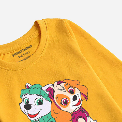DIGITAL PRINTED PAW PATROL CANARY YELLOW GIRLS LONG SLEEVE T.SHIRT