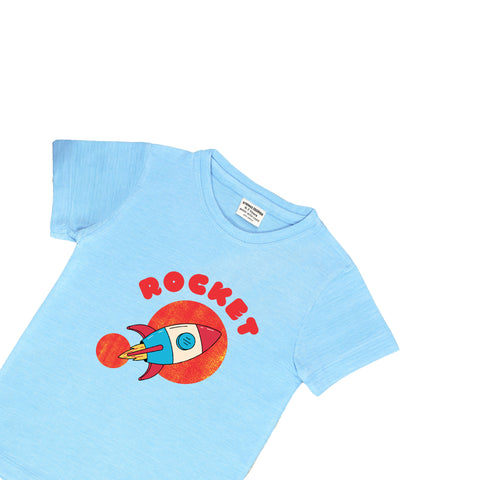SKY BLUE GRAPHIC T-SHIRT PRINTED ROCKET