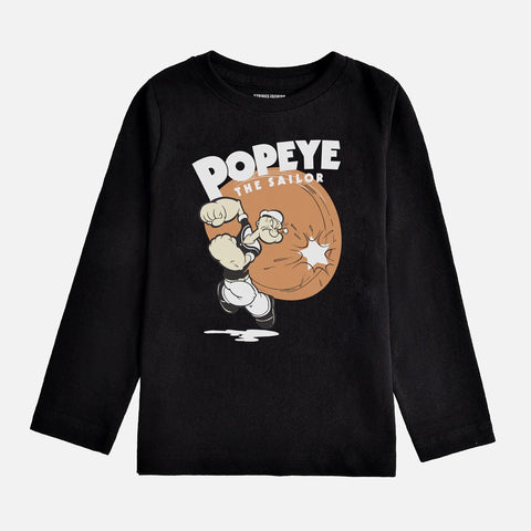 DIGITAL PRINTED POPEYE JET BLACK BOYS LONG SLEEVE T.SHIRT
